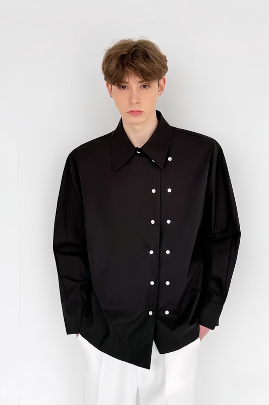Henri black double-breasted shirt