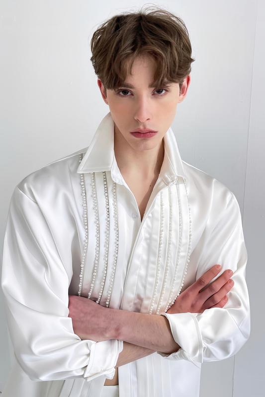 Mathis white faux-pearl embellishment shirt