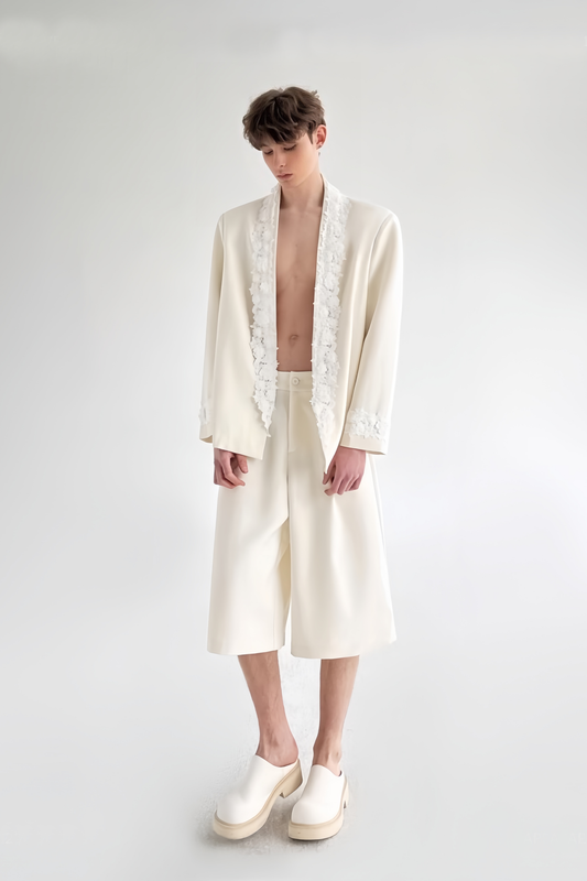 Mats white floral-appliqué jacket