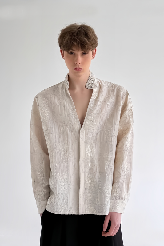 Thomas white floral faux-pearl embellishment shirt