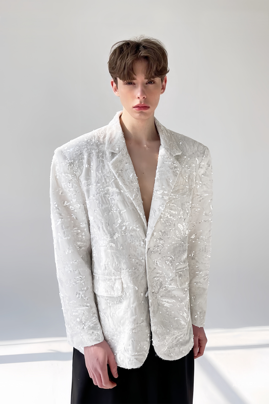 Matteo white sequin-embellishment blazer