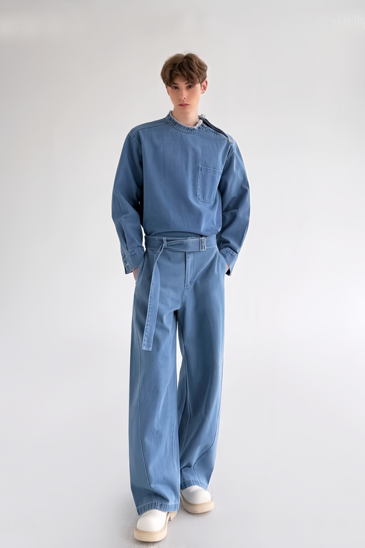 Naël blue denim top & Trousers suit