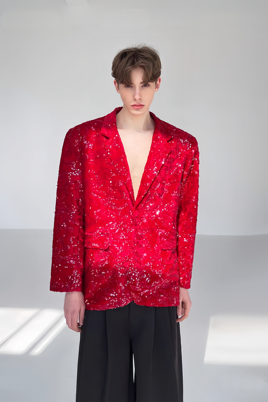 Matteo red sequin-embellishment blazer