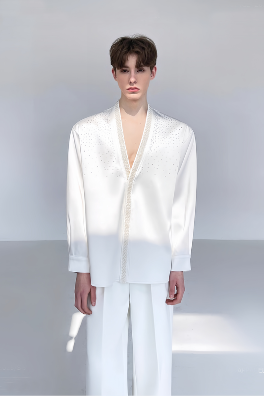 Mohamed white crystal-embellishment shirt