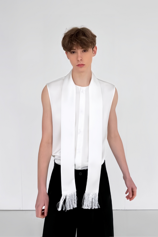 Marius white tassel-tie detail vest