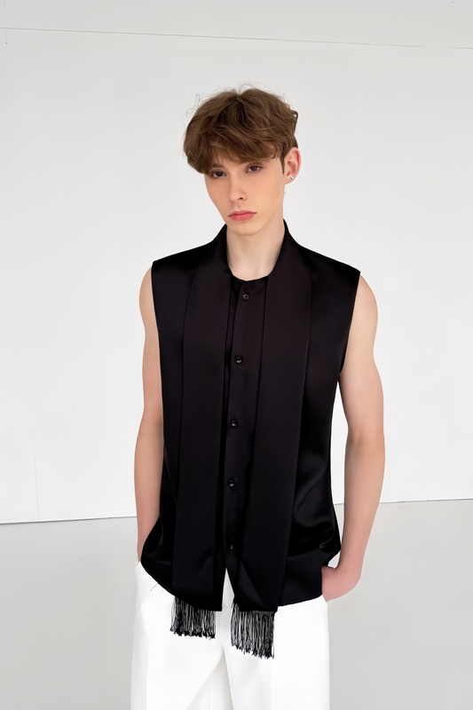Marius black tassel-tie detail vest