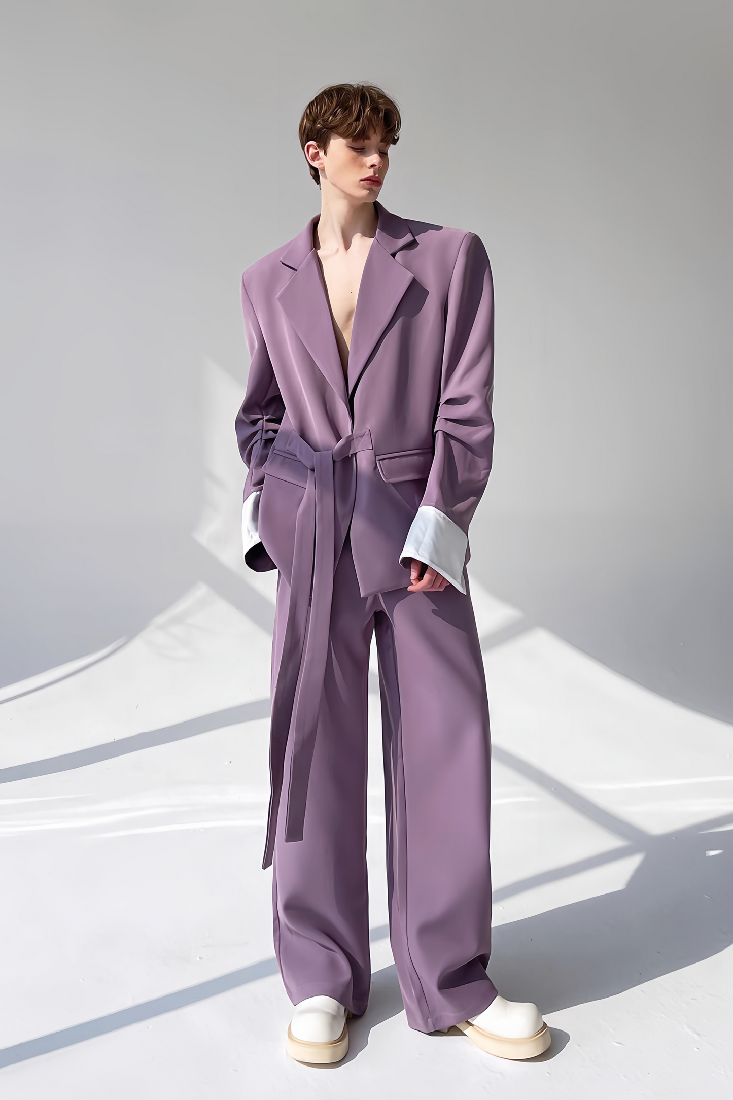 Aaron purple self-tie suit