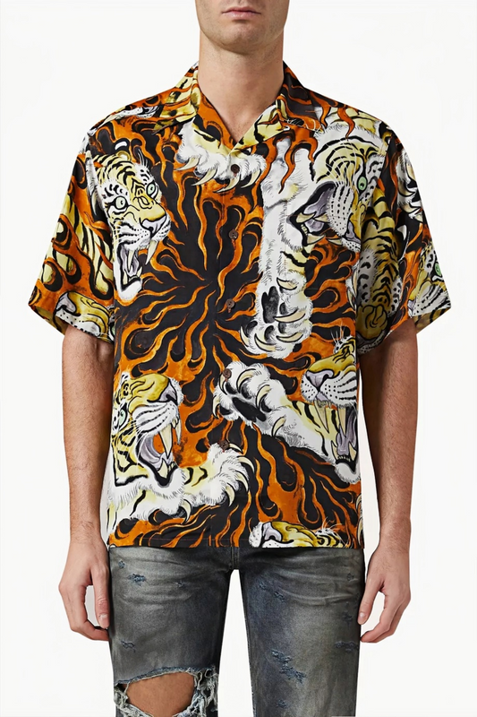 Hyacinthe orange classic collared short-sleeve shirt