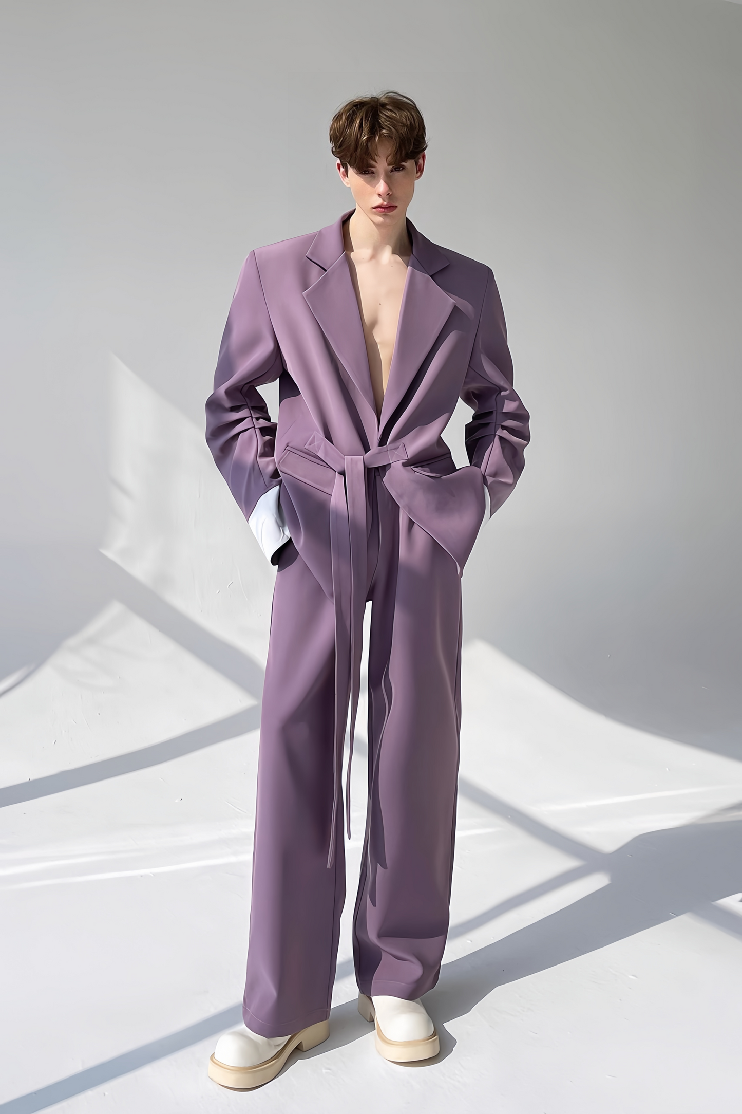 Aaron purple self-tie suit
