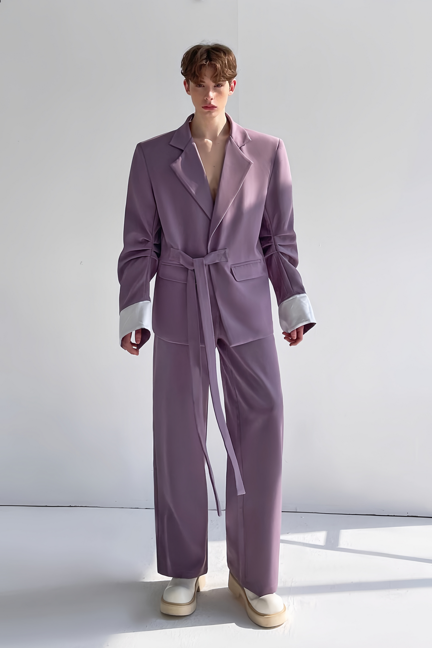 Aaron purple self-tie suit