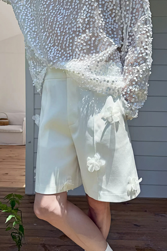 Bastien White Floral Appliqué Trousers
